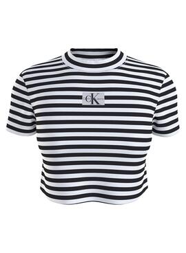 T-Shirt Calvin Klein Jeans Striped Schwarz Damen