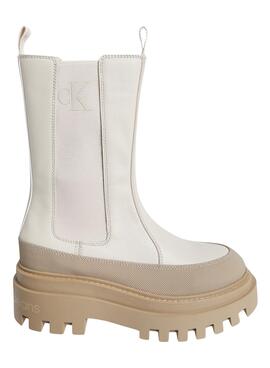 Stiefelettes Calvin Klein Chelsea Flatform Beige Damen