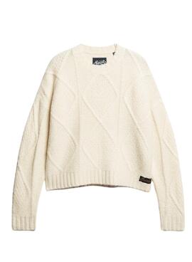 Pullover Superdry Chunky Kabel Beige für Damen