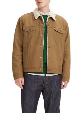 Jacke Denim Levis Trucker Sherpa Beige Herren