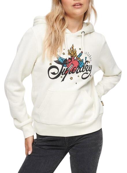 Sweatshirt Superdry Tattoo Weiss für Damen