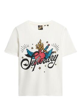 T-Shirt Superdry Tattoo Script Weiss Damen