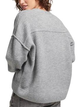 Pullover Superdry V-Neck Oversized Grau für Damen