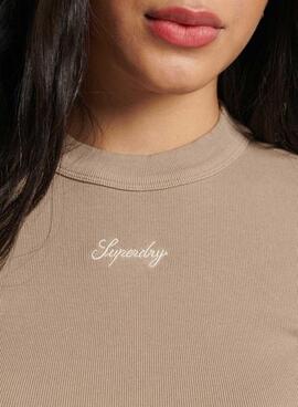 T-Shirt Superdry Rib Fitted Braun für Damen