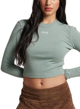 T-Shirt Superdry Rib Slim Grün für Damen