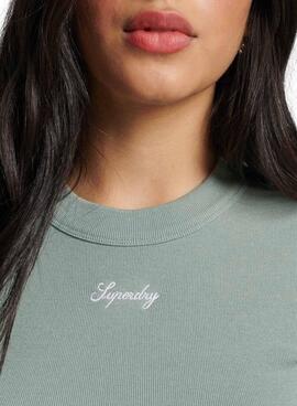 T-Shirt Superdry Rib Slim Grün für Damen