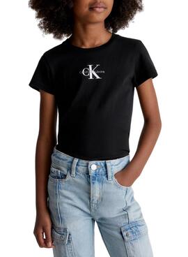 T-Shirt Calvin Klein Micro Monogram Schwarz Mädchen