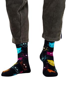 Socken Happy Socks Cat Schwarzs Herren und Damen