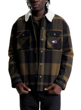Jacke Tommy Jeans Check Sherpa Lined Grün