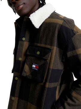 Jacke Tommy Jeans Check Sherpa Lined Grün