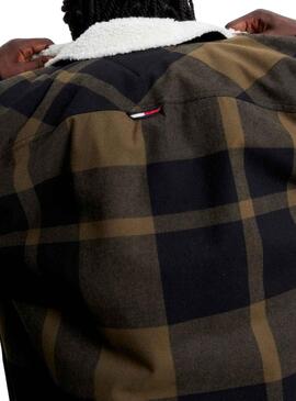 Jacke Tommy Jeans Check Sherpa Lined Grün