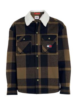 Jacke Tommy Jeans Check Sherpa Lined Grün