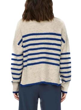 Pullover Only Fridi Beige Streifen Blau für Damen