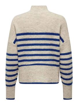 Pullover Only Fridi Beige Streifen Blau für Damen