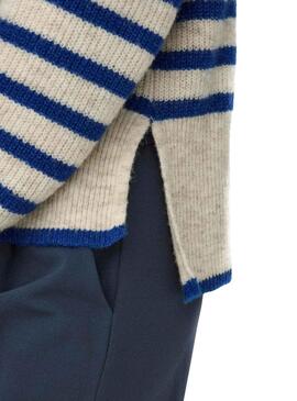 Pullover Only Fridi Beige Streifen Blau für Damen
