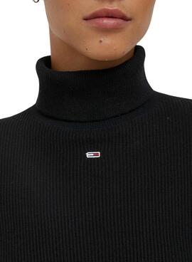 Pullover Tommy Jeans Essential Rollkragenpullover Schwarz