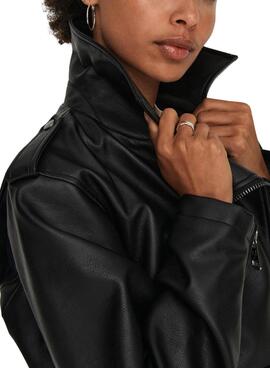 Jacke Only Louie Kunstleder Schwarz für Damen