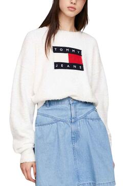 Pullover Tommy Jeans Center Flag Weiss Damen