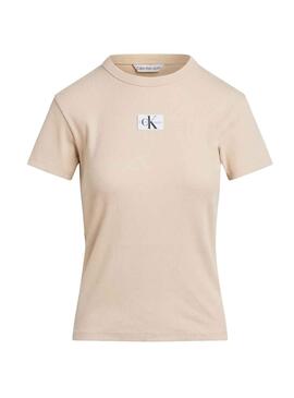 T-Shirt Calvin Klein Woven Label Beige für Damen