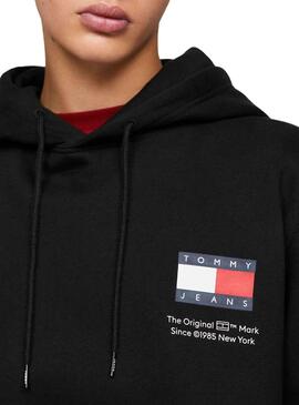 Sweatshirt Tommy Jeans Essential Flag Hood Schwarz