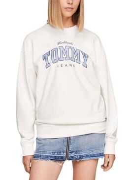 Sweatshirt Tommy Jeans Varsity Luxe Weiss Damen