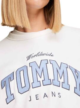 Sweatshirt Tommy Jeans Varsity Luxe Weiss Damen