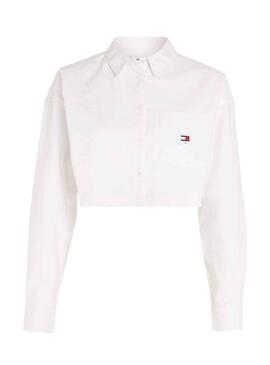 Hemd Tommy Jeans Crop Badge Weiss für Damen