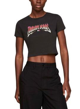 T-Shirt Tommy Jeans Crop Slim Rock Schwarz Damen