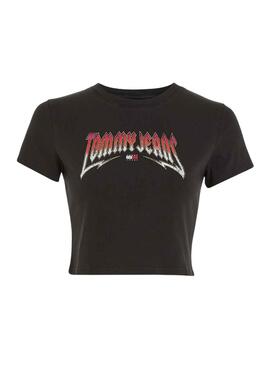 T-Shirt Tommy Jeans Crop Slim Rock Schwarz Damen