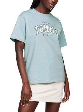 T-Shirt Tommy Jeans Varsity Lux Blau für Damen