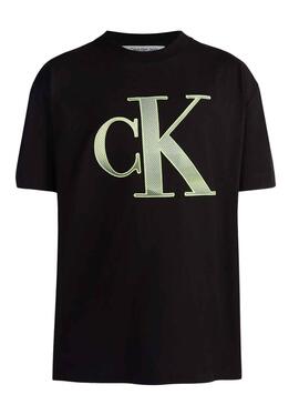 T-Shirt Calvin Klein Perforiertes JumpsuitLogo Schwarz
