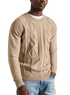 Pullover Superdry PatchArbeitskabel Beige für Herren