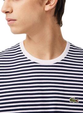 Marineblau gestreiftes Lacoste T-Shirt für Männer