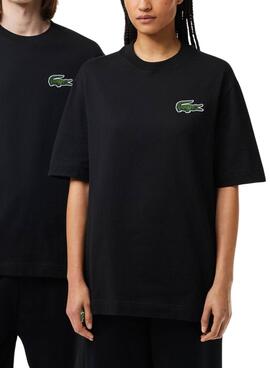 T-Shirt Lacoste Unisex Loose Fit Schwarz Krokodil