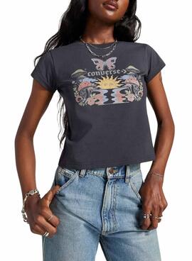 T-Shirt Converse Blooming Skate Grau für Damen.