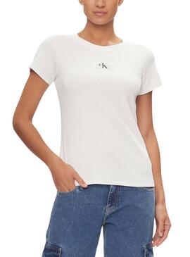 T-Shirt Calvin Klein Woven Slim Weiß für Damen