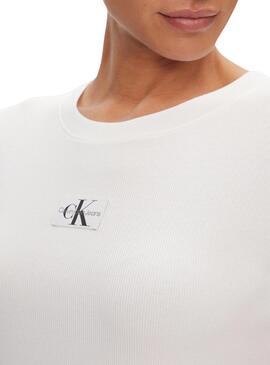 T-Shirt Calvin Klein Woven Slim Weiß für Damen