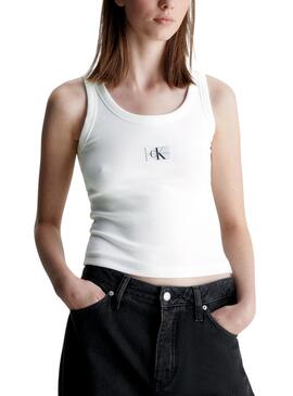 T-Shirt Calvin Klein Woven Label Weiß Damen