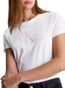 T-Shirt Calvin Klein Satin Slim Weiß für Damen