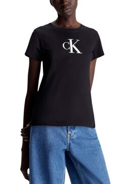 T-Shirt Calvin Klein Satin Slim Schwarz für Frauen