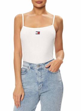 T-Shirt Tommy Jeans Badge Rib Weiß für Damen.