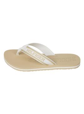 Sandalen Tommy Hilfiger mit metallisiertem Logo in Beige.