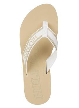 Sandalen Tommy Hilfiger mit metallisiertem Logo in Beige.