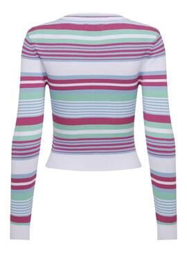 Pullover Nur Meleka Gestreiftes Crop-Top Rosa für Damen