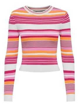 Jersey Only Meleka Cropped Stripe Rosa für Frauen