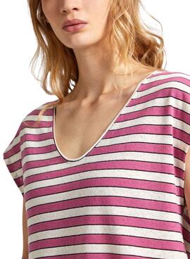 T-Shirt Pepe Jeans Khloe Pink Streifen für Damen