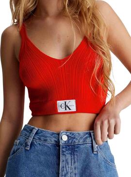 Top Calvin Klein Woven Label Rot für Damen