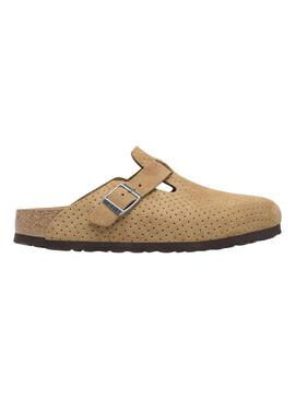 Bitte geben Sie mir nur die Übersetzung ins Deutsche von: Birkenstock Boston Perforated Camel Clogs.