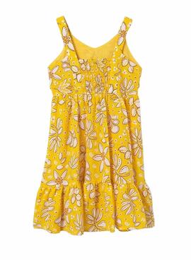 Kleid Mayoral mit gelbem Schleifenmuster für Mädchen.