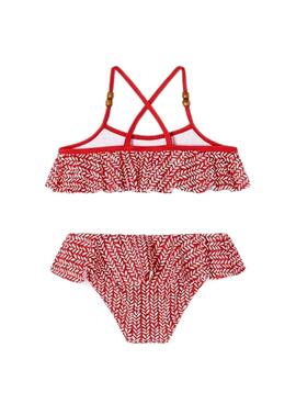 Bikini Mayoral bedruckt mit roten Rüschen für Mädchen.